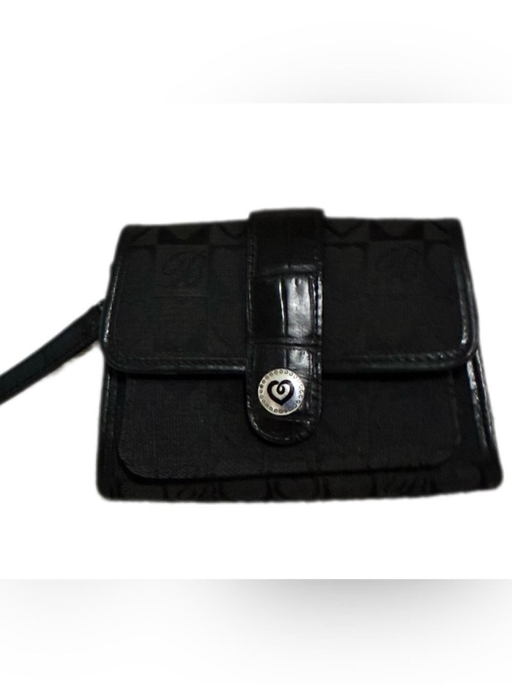 Brighton Mini NWOT Black Heart Signature Canvas Leather Wallet Wristlet Organize